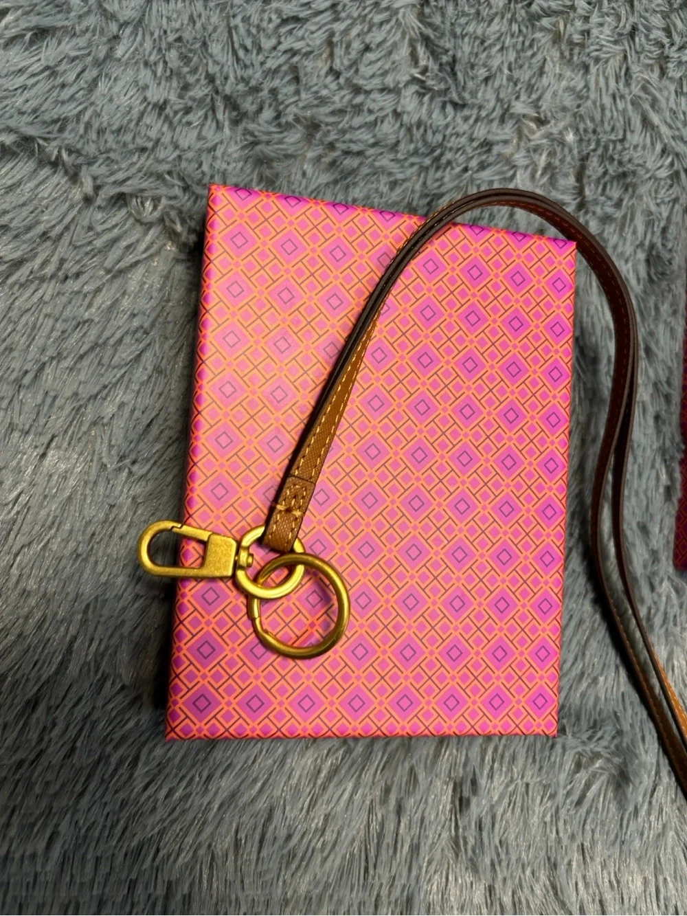 Tory Burch Brown Saffiano Leather Cardholder Lanyard Set